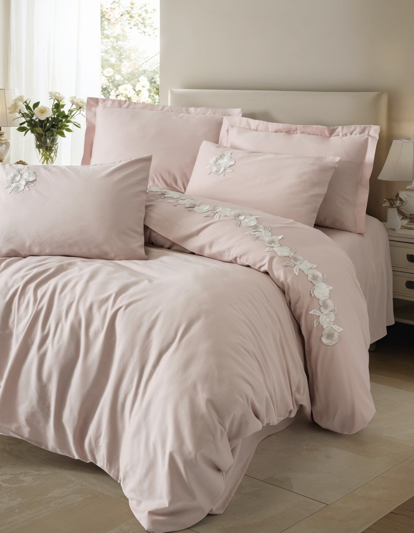 Cotton Box 3D Nakışlı Saten Çift Kişilik Nevresim Takımı Zena Lila