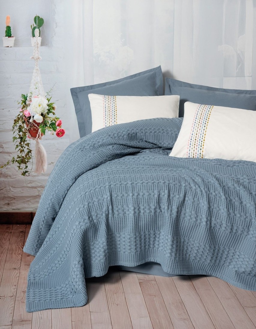 Cotton Box Aura Çift Kişilik Pike Takımı Pebble indigo