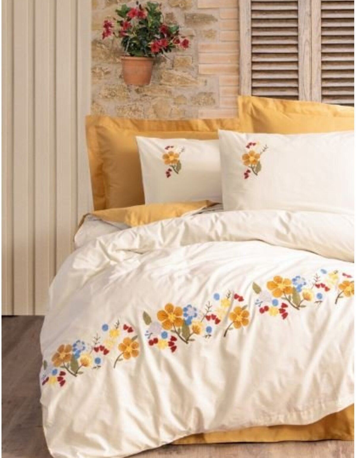 Cotton Box Brode Serisi Çift Kişilik Nevresim Takımı Pamuya Hardal