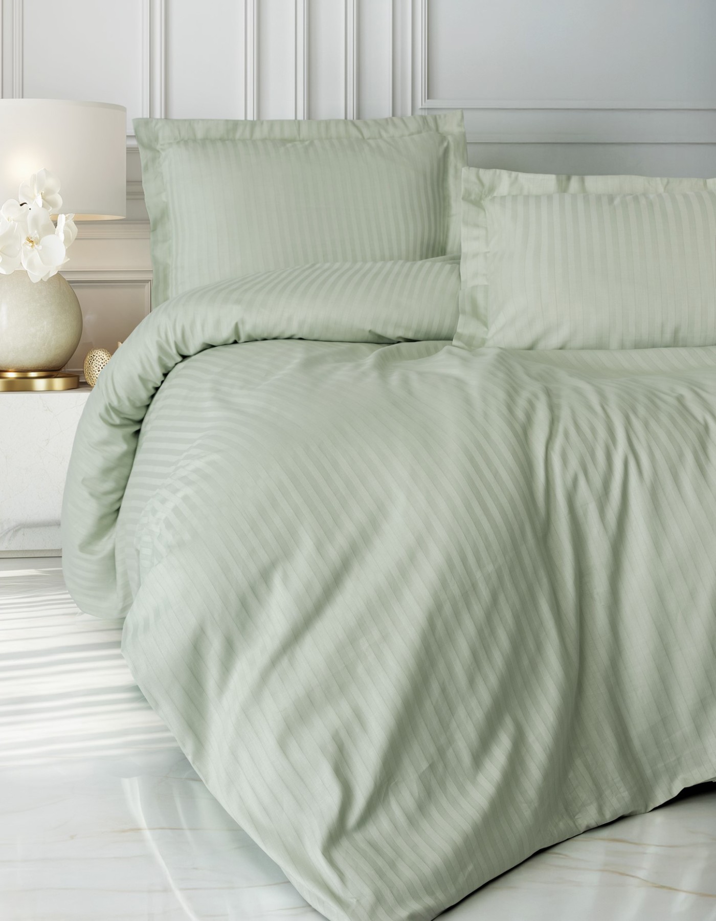 Cotton Box Elegant Stripe Çift Kişilik Nevresim Takımı Saten Adaçayı