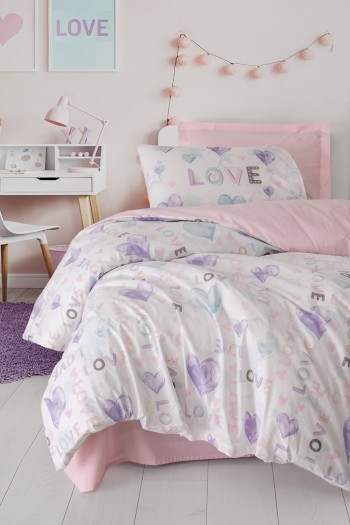 Cotton Box Genç Odası Tek Kişilik Lastikli Çarşaflı Nevresim Takımı Lovella Pembe