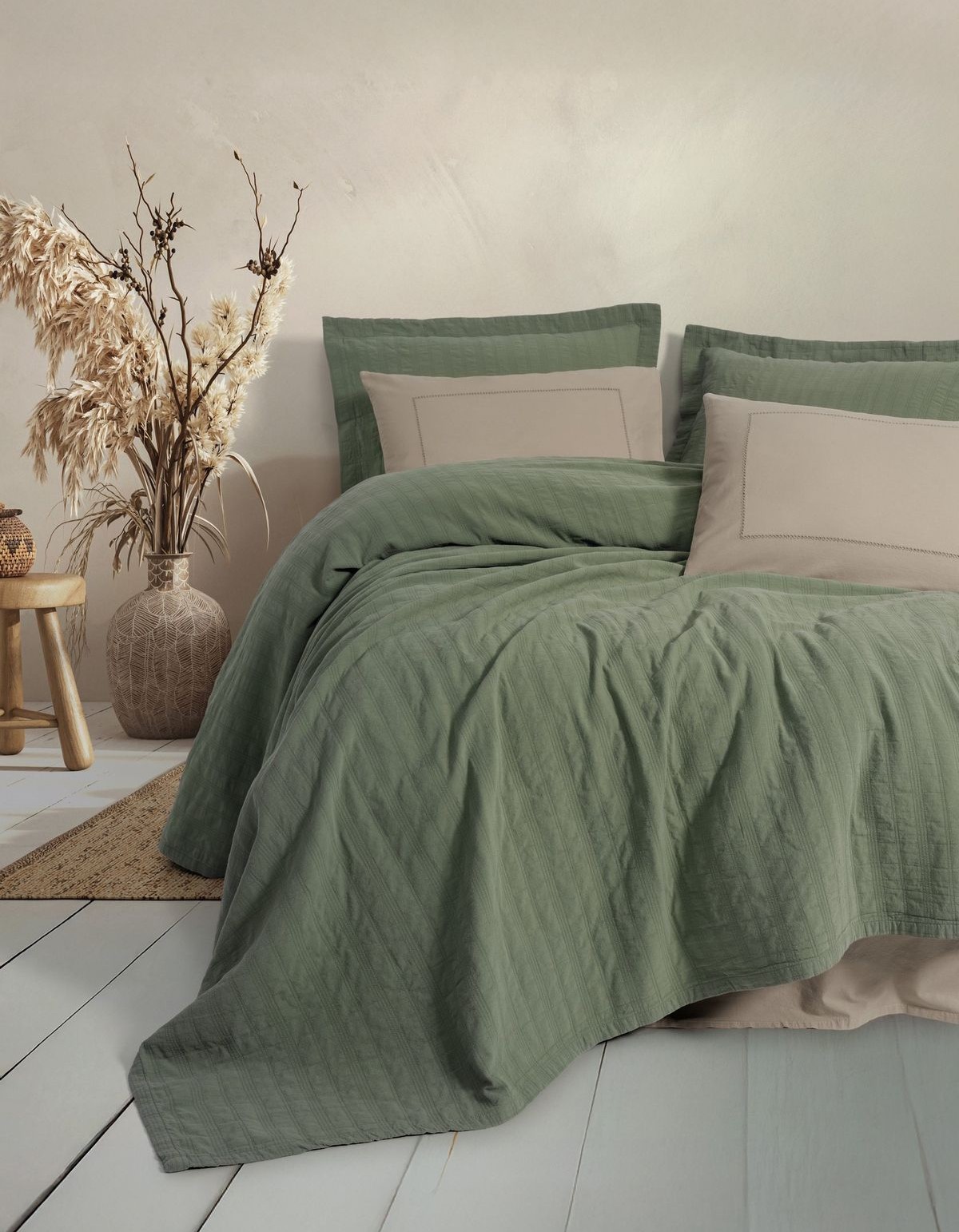 Cotton Box Natura Çift Kişilik Yatak Örtüsü / Pike Takımı Vilo Yesil