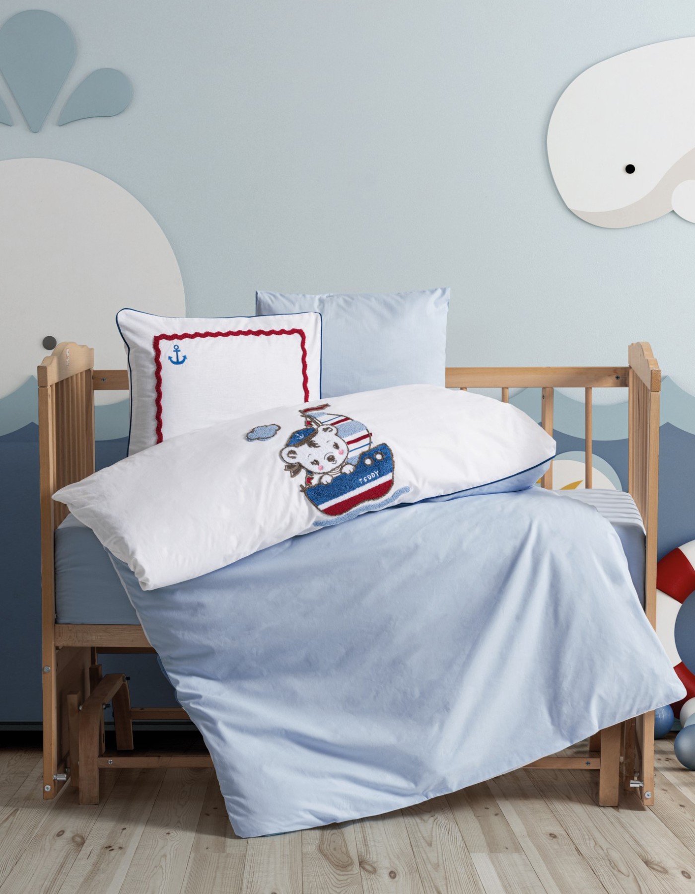 Cotton Box Punch Nakışlı Bebek Nevresim Takimi Miniyo Mavi