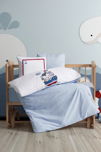 Cotton Box Punch Nakışlı Bebek Nevresim Takimi Miniyo Mavi