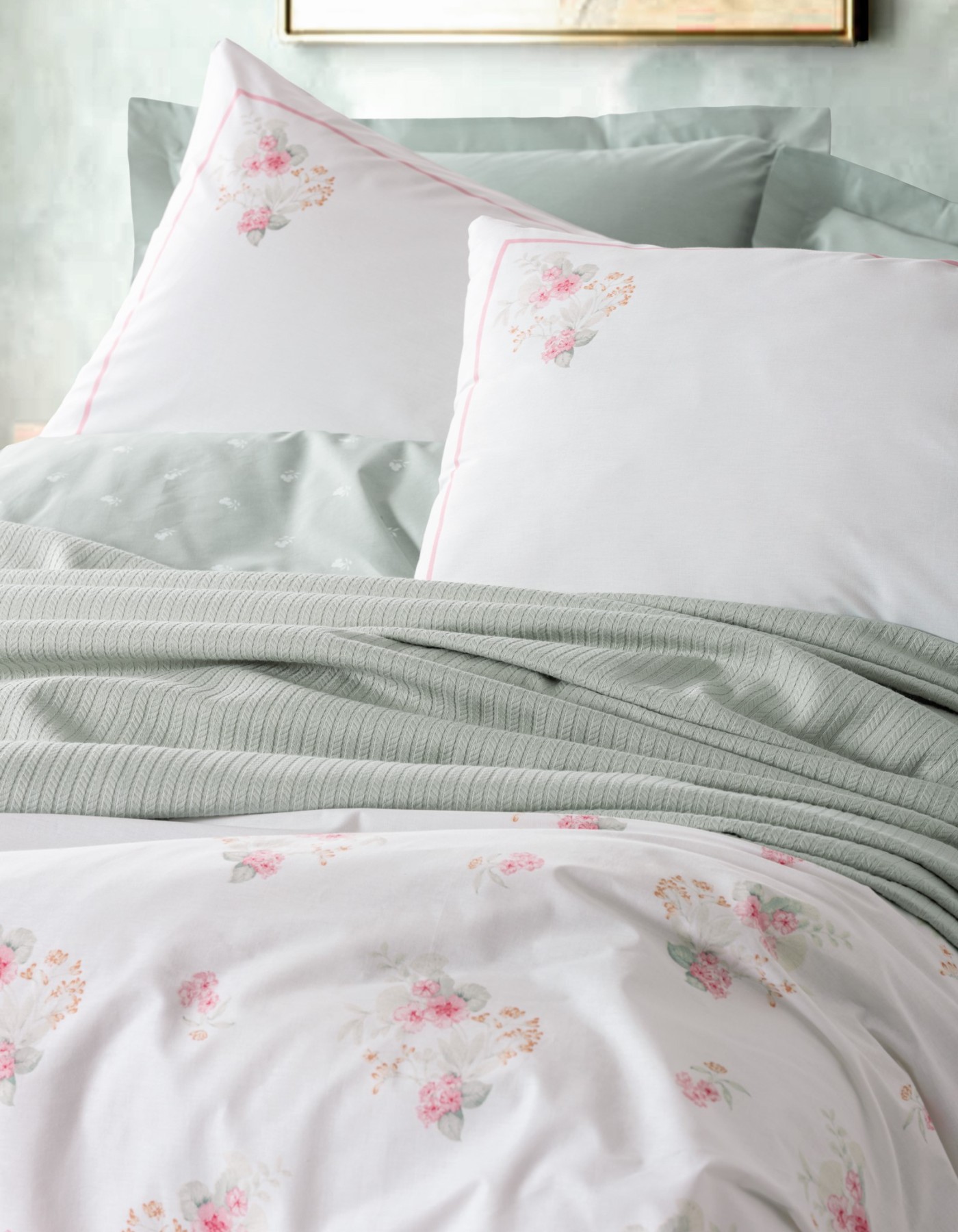 Cotton Box Vivid Çift Kişilik Pikeli Nevresim Takımı Minty Mint