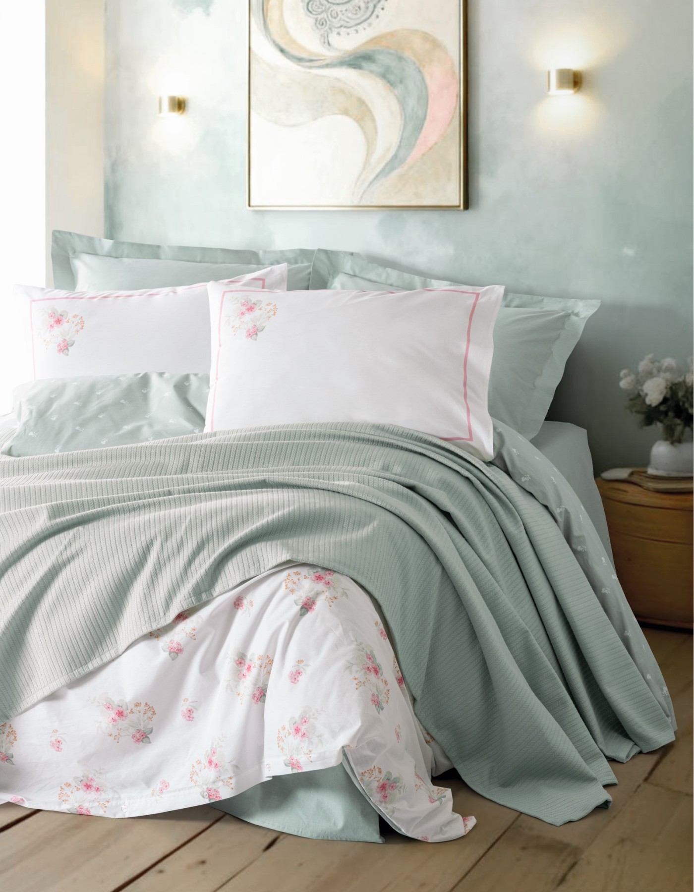 Cotton Box Vivid Çift Kişilik Pikeli Nevresim Takımı Minty Mint