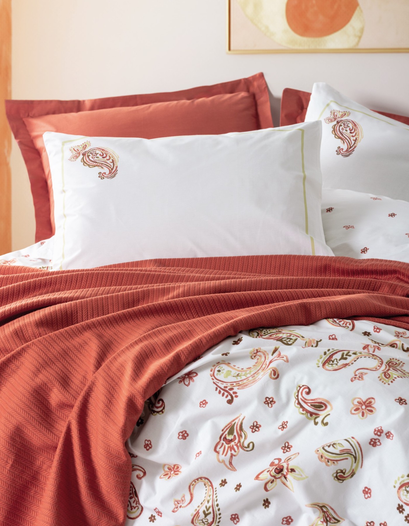 Cotton Box Vivid Çift Kişilik Pikeli Nevresim Takımı Paisia Tarçın