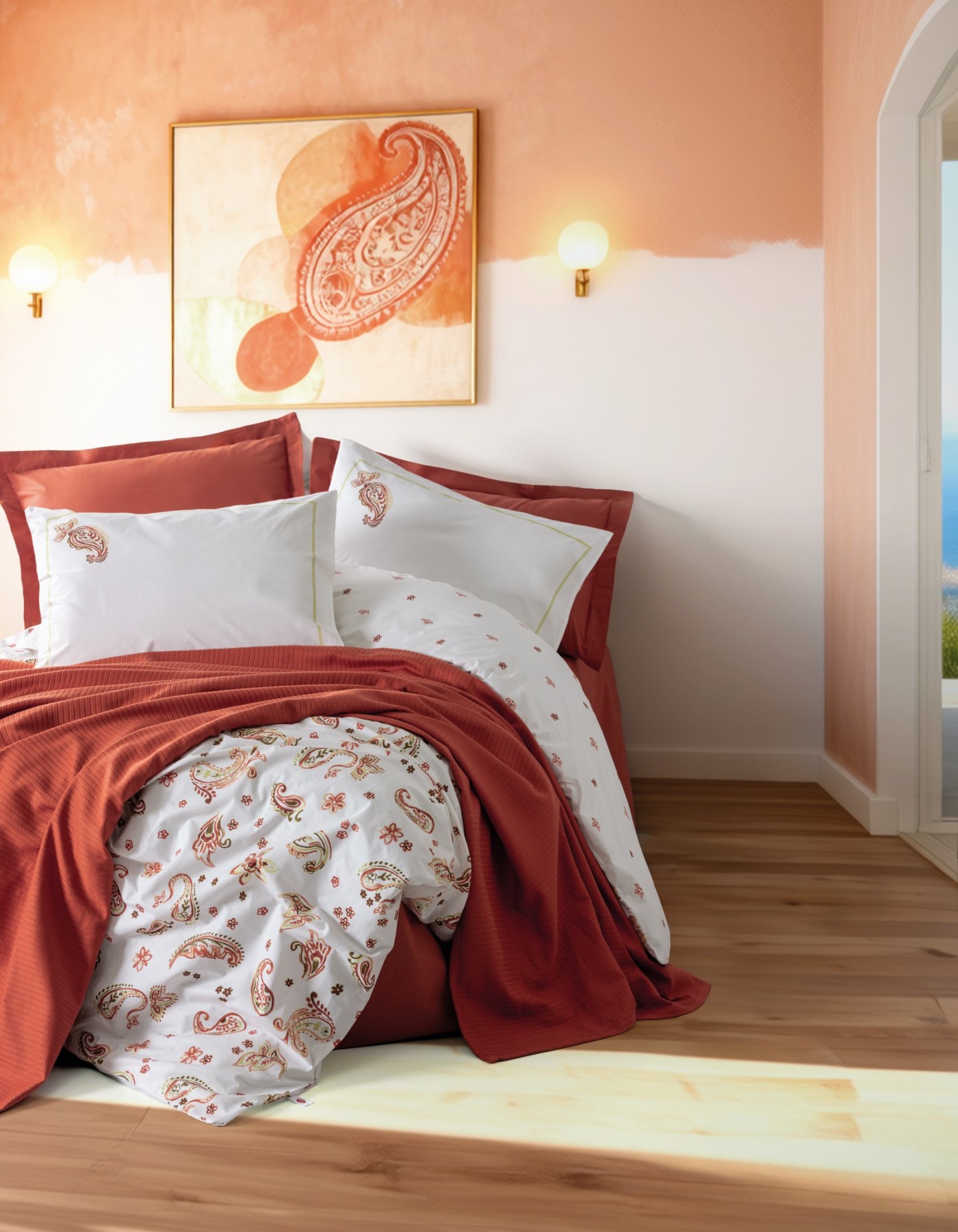 Cotton Box Vivid Çift Kişilik Pikeli Nevresim Takımı Paisia Tarçın