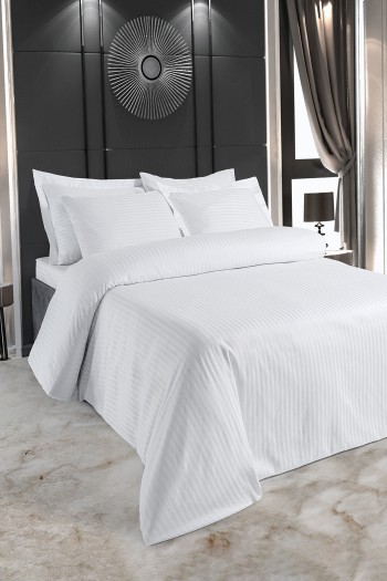 Hermes Serisi 83Tel Pamuk Polyester Saten Otel Nevresim Takımı 1cm Çizgili