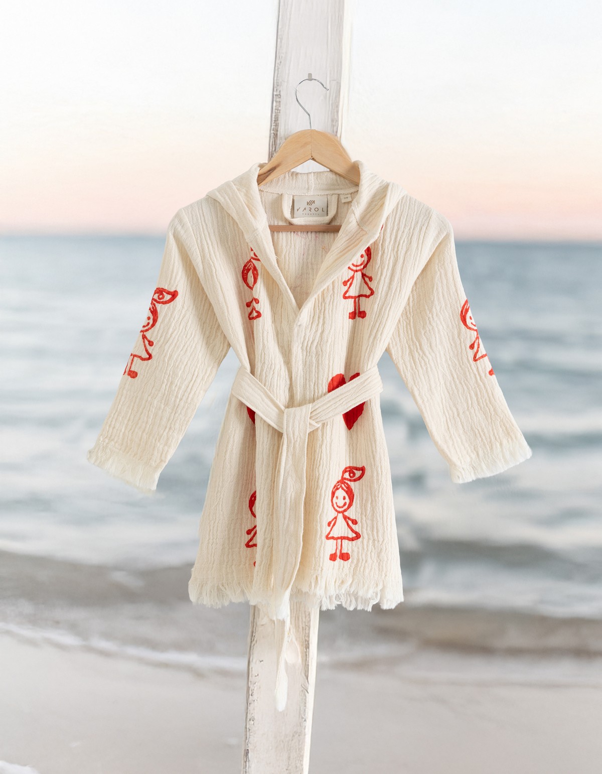 Varol %100 Organik, El İşçiliği Taş Baskı Çocuk Bornozu - Baby