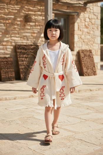 Varol %100 Organik, El İşçiliği Taş Baskı Çocuk Bornozu - Baby