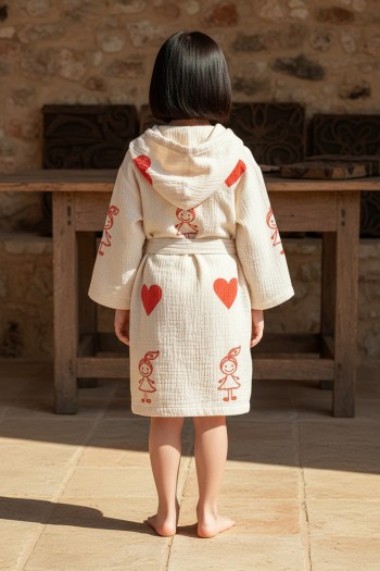 Varol %100 Organik, El İşçiliği Taş Baskı Çocuk Bornozu - Baby