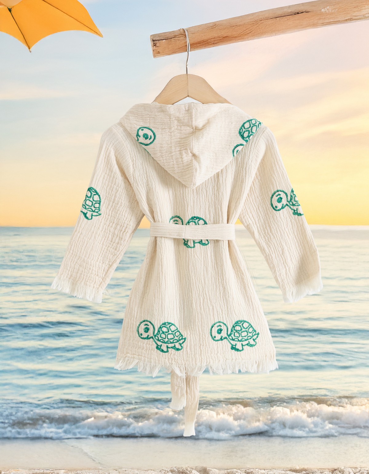 Varol %100 Organik, El İşçiliği Taş Baskı Çocuk Bornozu - Kaplu