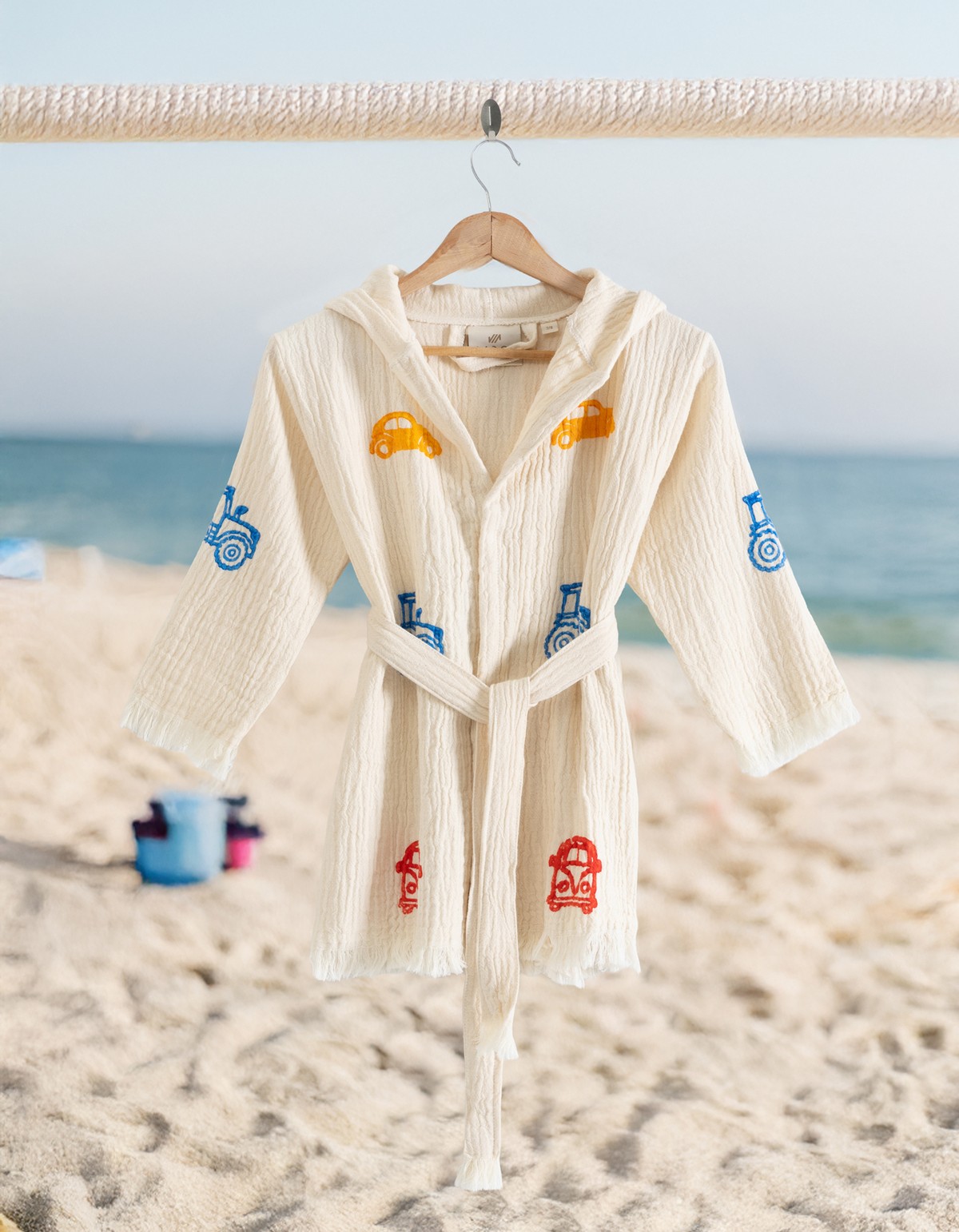 Varol %100 Organik, El İşçiliği Taş Baskı Çocuk Bornozu - Trafik