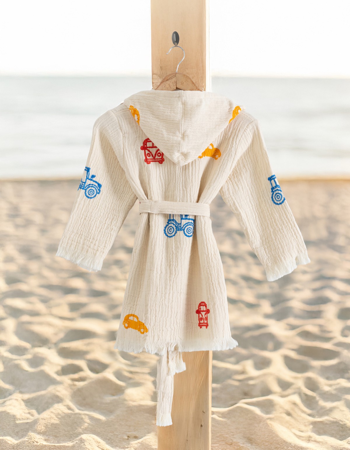 Varol %100 Organik, El İşçiliği Taş Baskı Çocuk Bornozu - Trafik