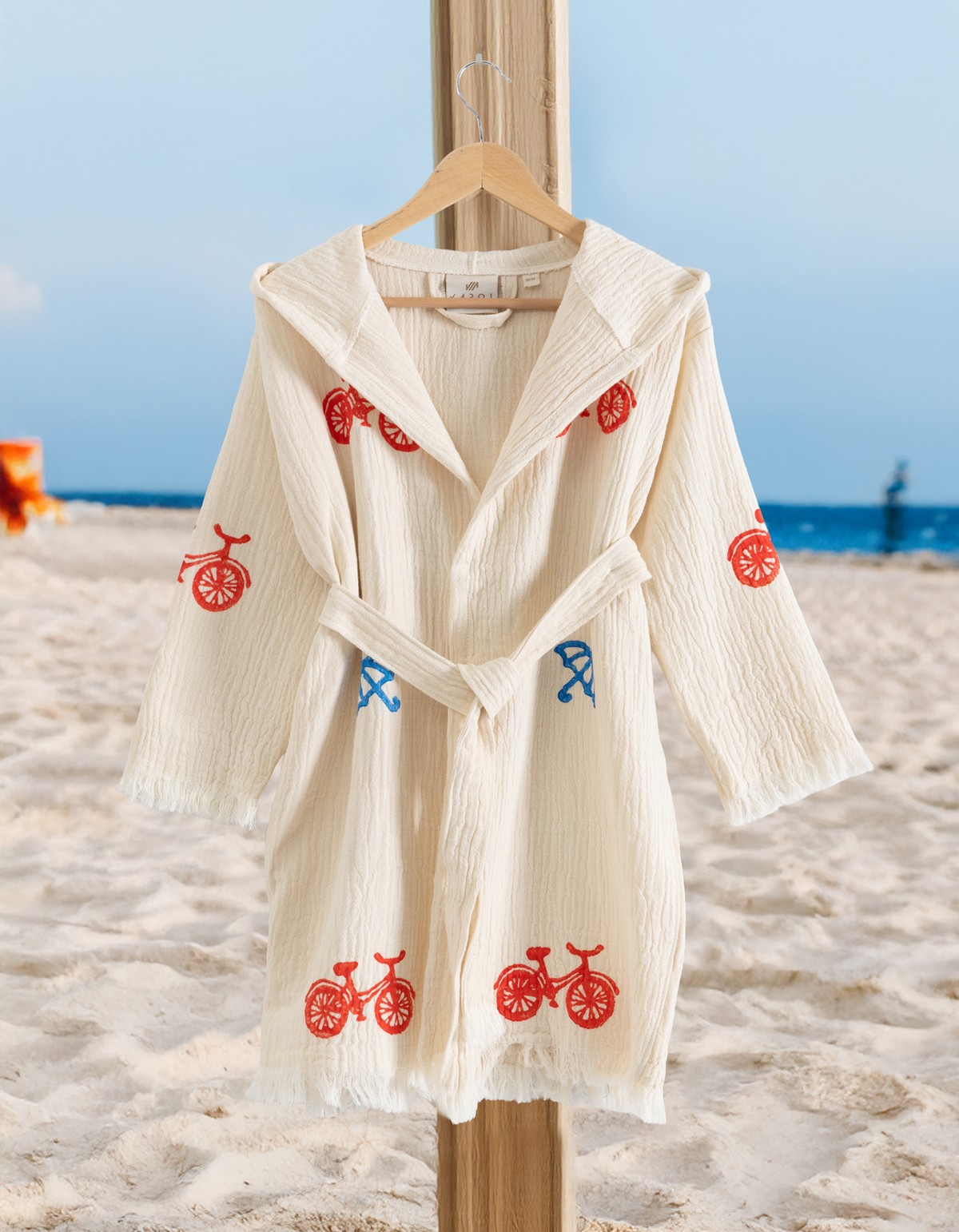 Varol %100 Organik, El İşçiliği Taş Baskı Garson Boy Bornozu - Bisiklet