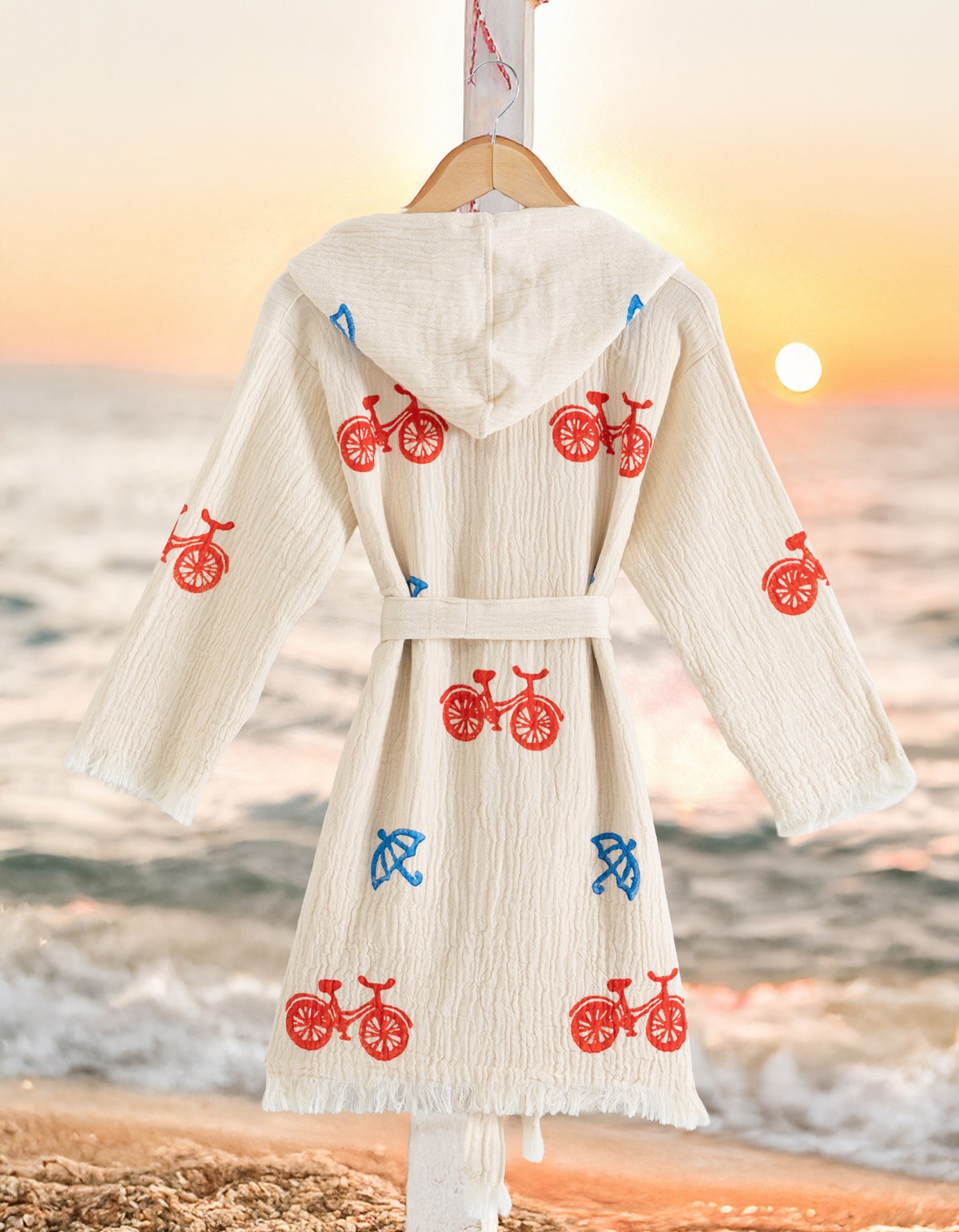 Varol %100 Organik, El İşçiliği Taş Baskı Garson Boy Bornozu - Bisiklet