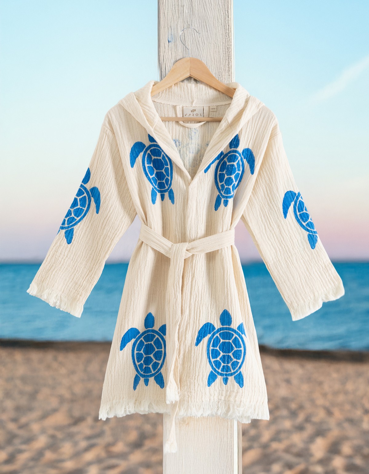 Varol %100 Organik, El İşçiliği Taş Baskı Garson Boy Bornozu - Caretta