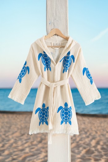 Varol %100 Organik, El İşçiliği Taş Baskı Garson Boy Bornozu - Caretta