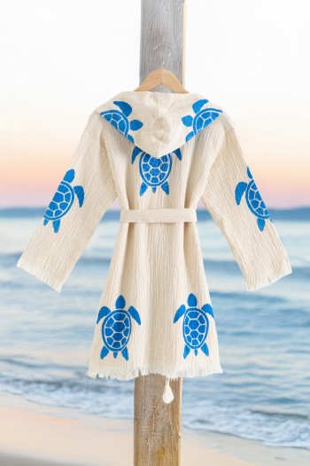 Varol %100 Organik, El İşçiliği Taş Baskı Garson Boy Bornozu - Caretta