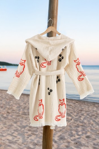 Varol %100 Organik, El İşçiliği Taş Baskı Garson Boy Bornozu - Pisi