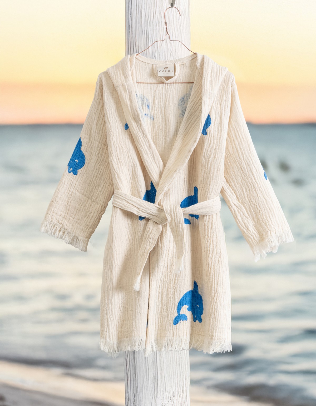 Varol %100 Organik, El İşçiliği Taş Baskı Garson Boy Bornozu - Yunus