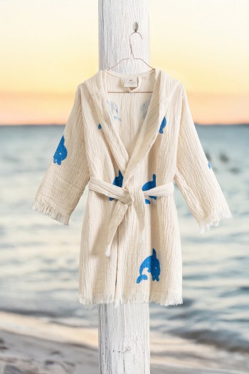 Varol %100 Organik, El İşçiliği Taş Baskı Garson Boy Bornozu - Yunus