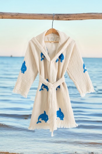 Varol %100 Organik, El İşçiliği Taş Baskı Garson Boy Bornozu - Yunus