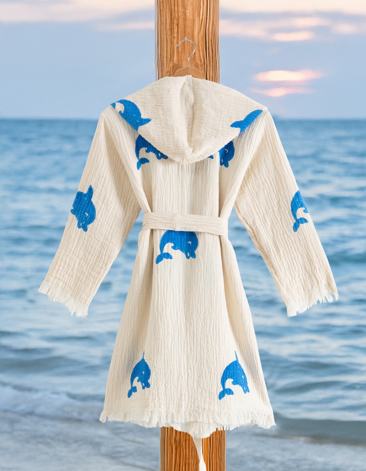 Varol %100 Organik, El İşçiliği Taş Baskı Garson Boy Bornozu - Yunus