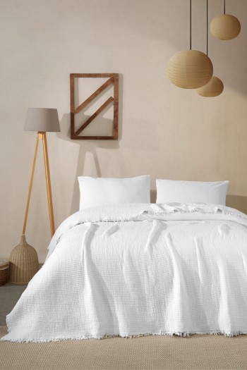 Varol %100 Pamuk Beyaz Müslin Püsküllü Pike – Battal Boy (230x250 cm)