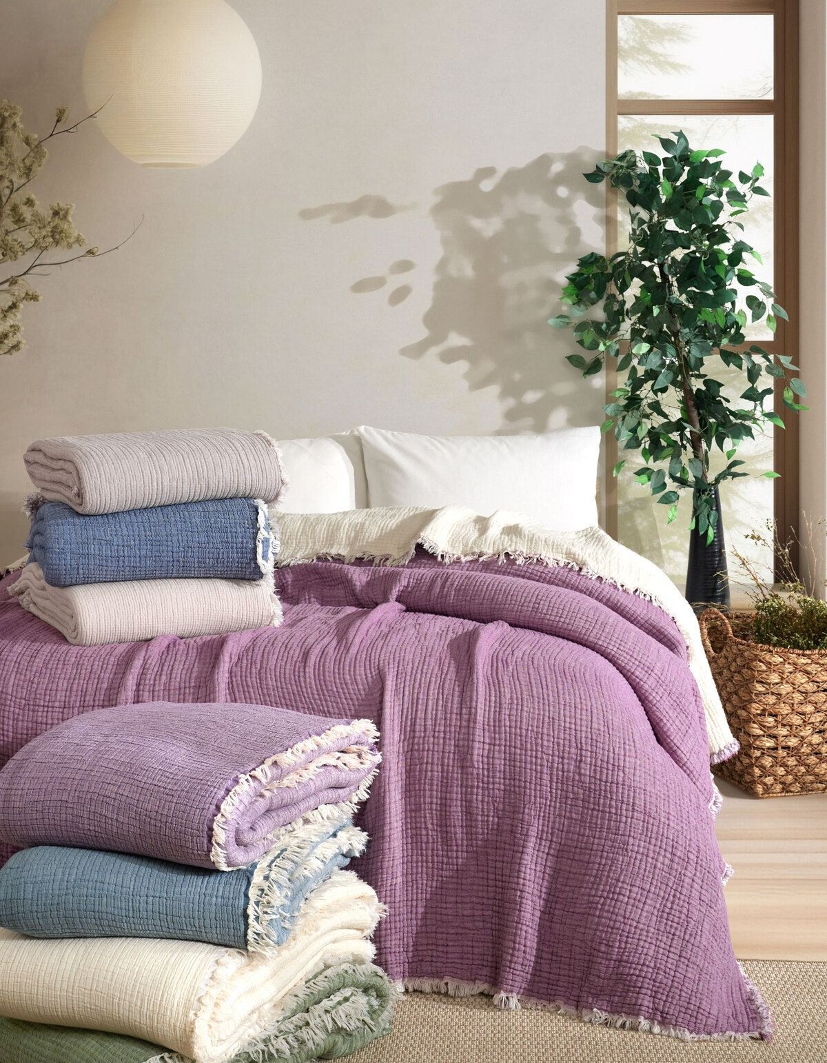 Varol 5 Katlı Çift Kişilik %100 Pamuk Müslin Yatak Örtüsü – 230x240 cm