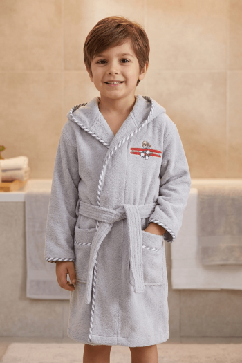 Varol Bambu Nakışlı Çocuk Bornozu - Pilot