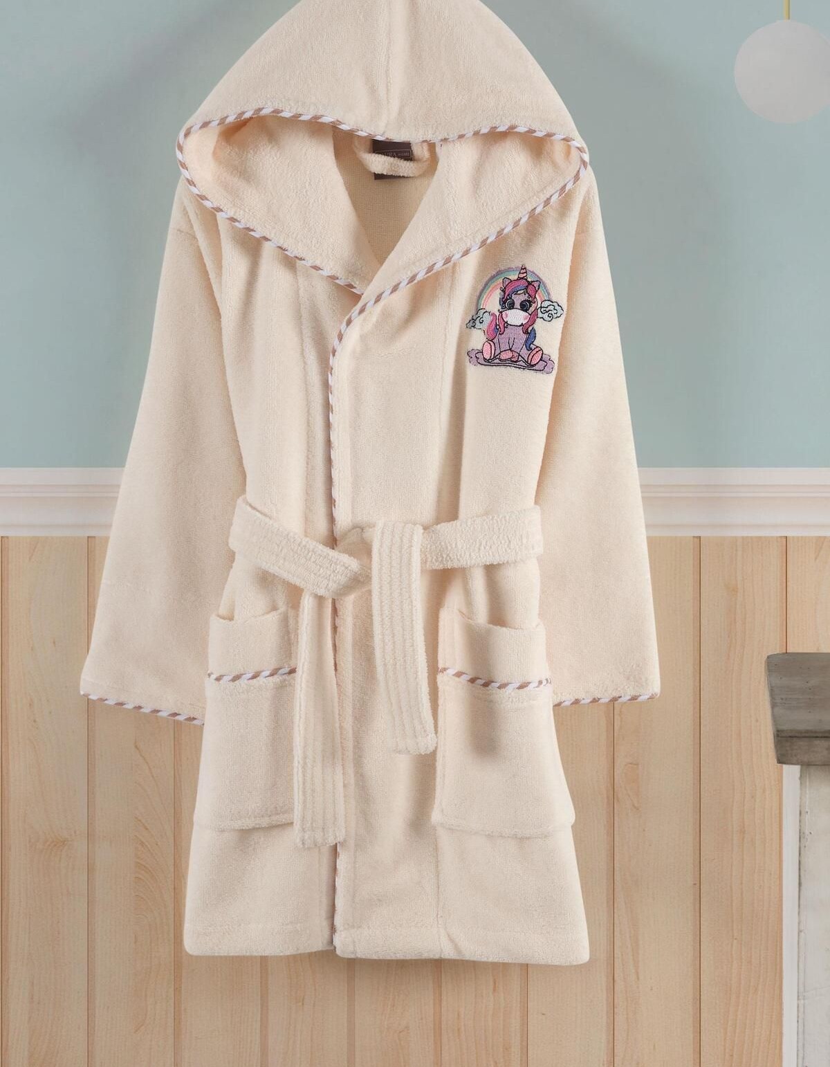 Varol Bambu Nakışlı Çocuk Bornozu - Unicorn