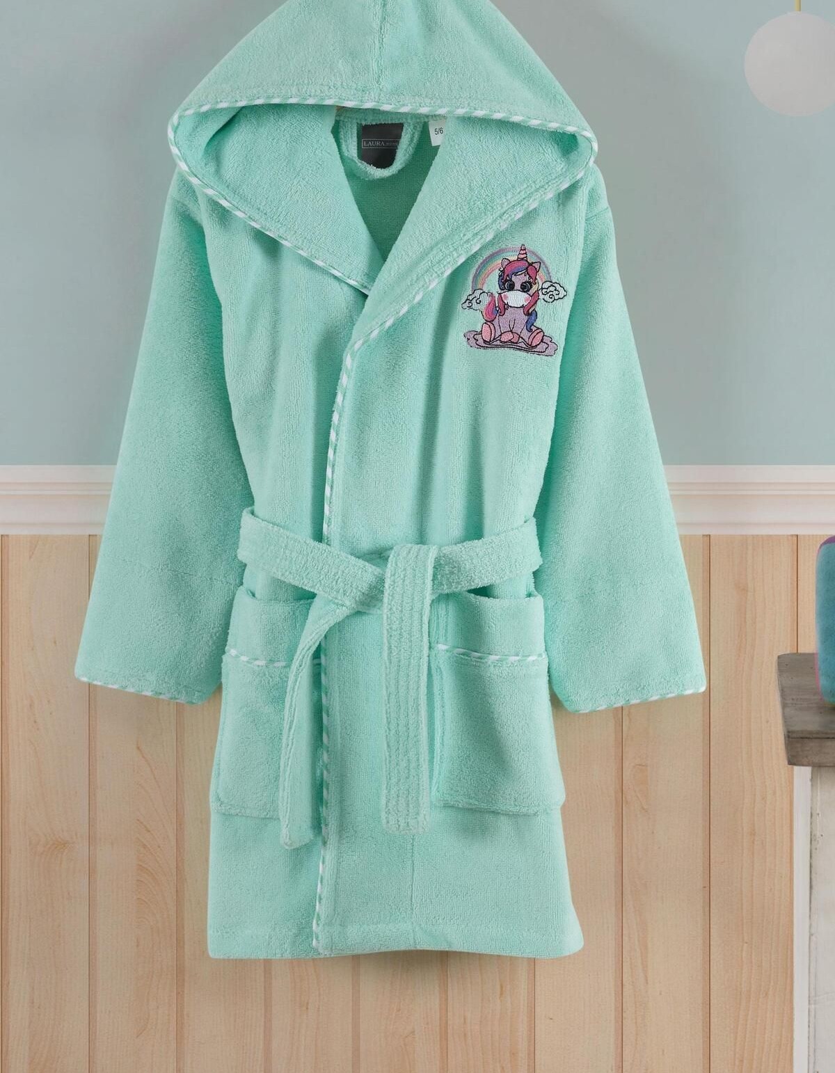 Varol Bambu Nakışlı Çocuk Bornozu - Unicorn