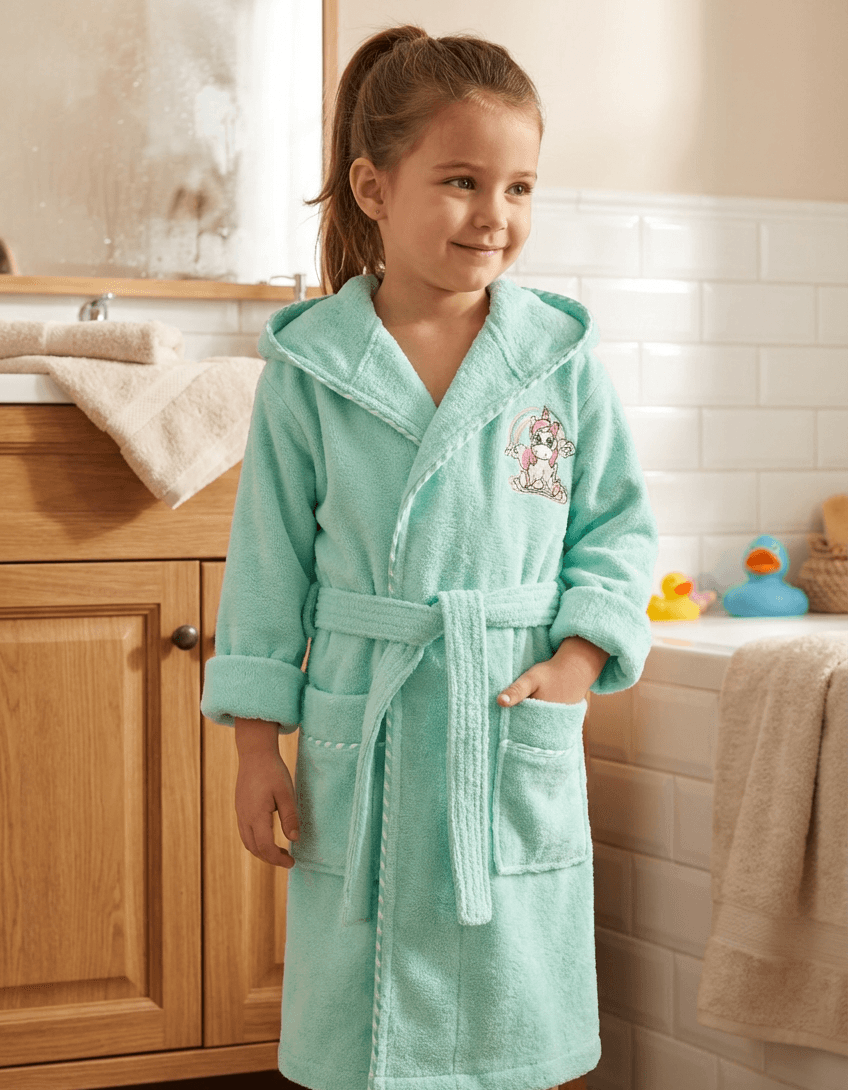 Varol Bambu Nakışlı Çocuk Bornozu - Unicorn