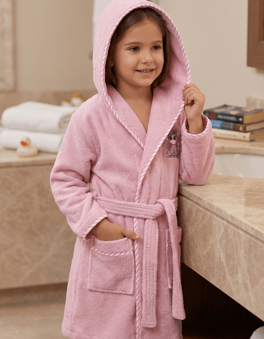 Varol Bambu Nakışlı Çocuk Bornozu - Unicorn