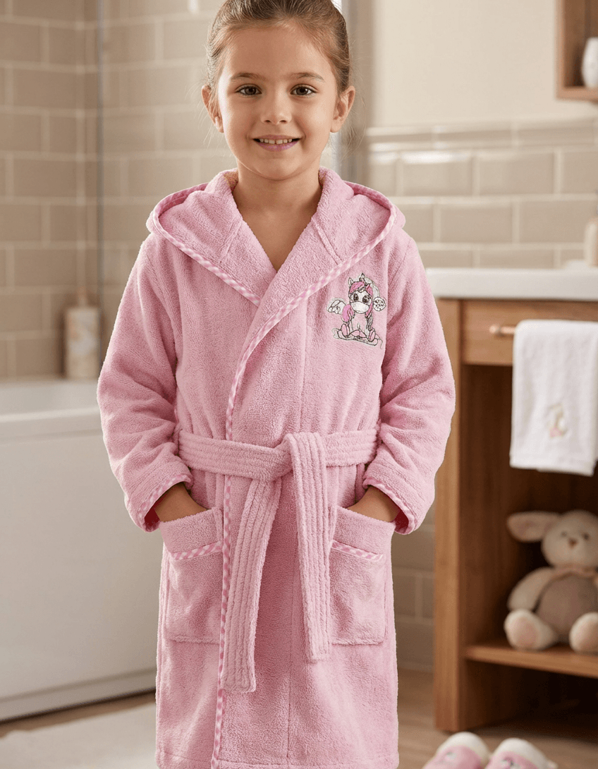 Varol Bambu Nakışlı Çocuk Bornozu - Unicorn