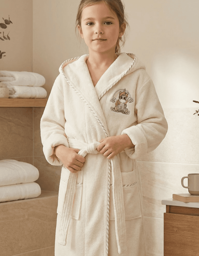 Varol Bambu Nakışlı Çocuk Bornozu - Unicorn