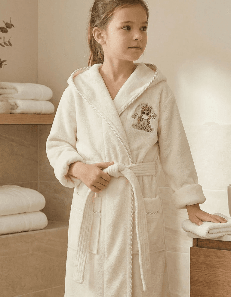 Varol Bambu Nakışlı Çocuk Bornozu - Unicorn