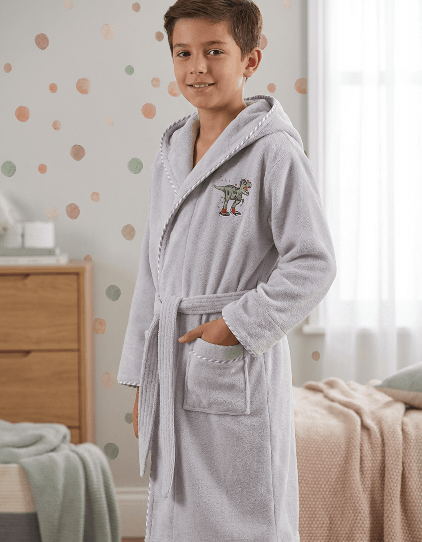 Varol Bambu Nakışlı Garson Boy Bornoz - Dino