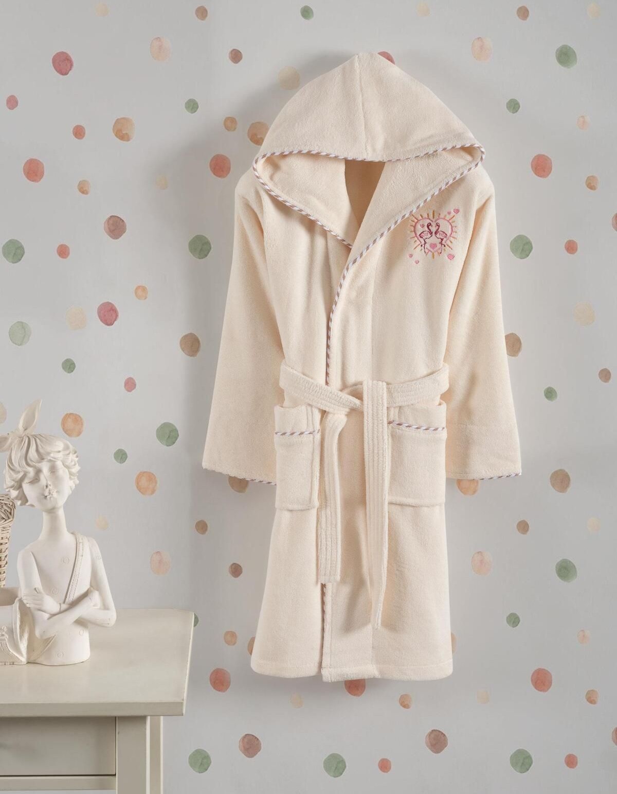 Varol Bambu Nakışlı Garson Boy Bornoz - Flamingo