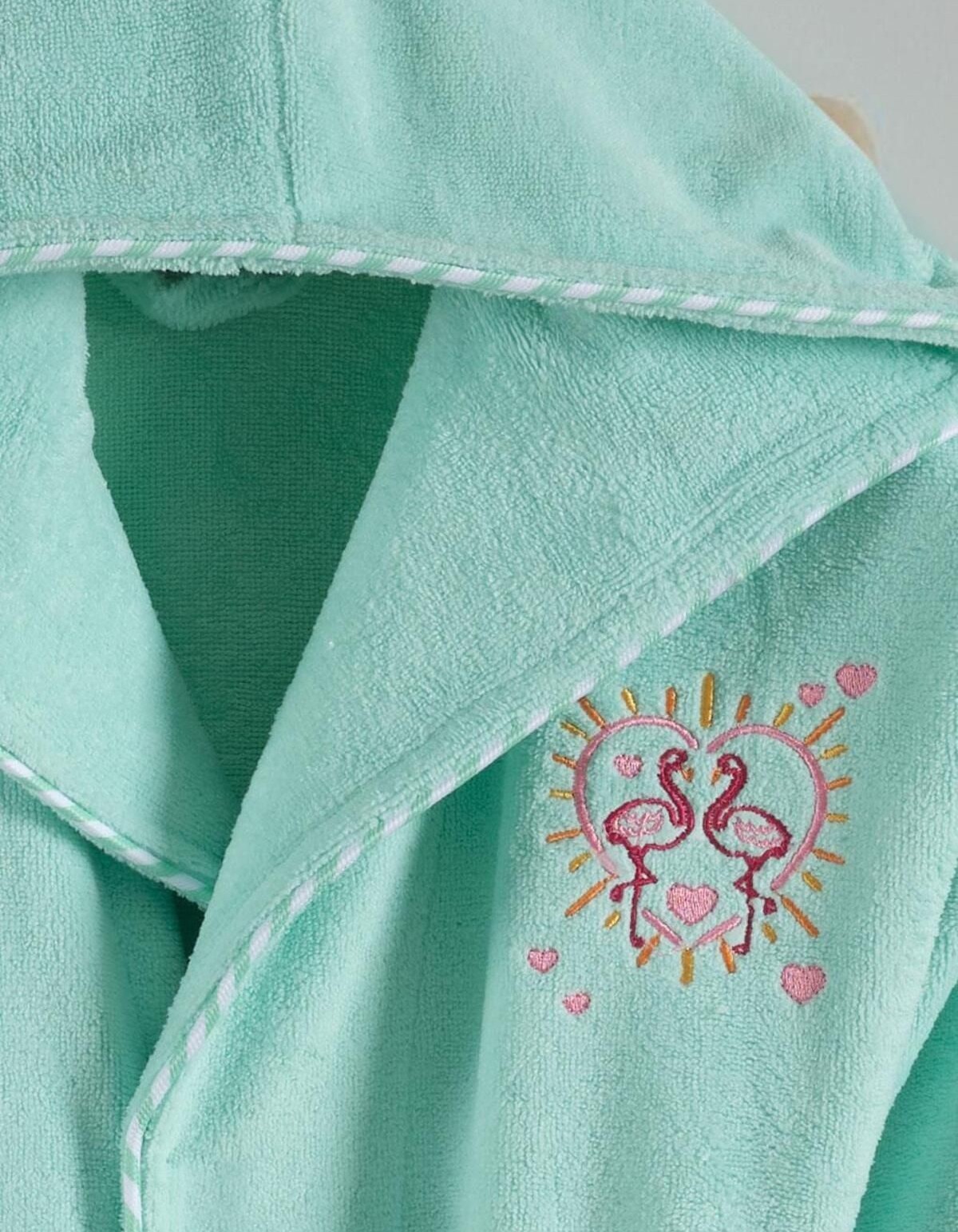 Varol Bambu Nakışlı Garson Boy Bornoz - Flamingo