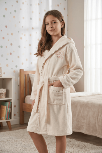 Varol Bambu Nakışlı Garson Boy Bornoz - Flamingo