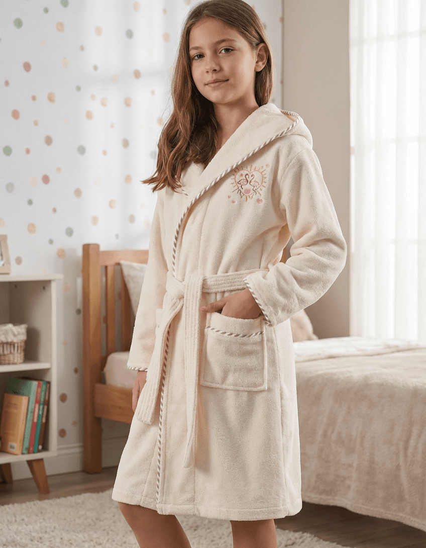 Varol Bambu Nakışlı Garson Boy Bornoz - Flamingo