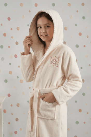 Varol Bambu Nakışlı Garson Boy Bornoz - Flamingo