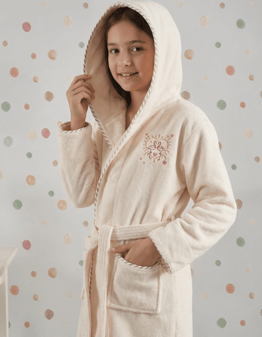 Varol Bambu Nakışlı Garson Boy Bornoz - Flamingo