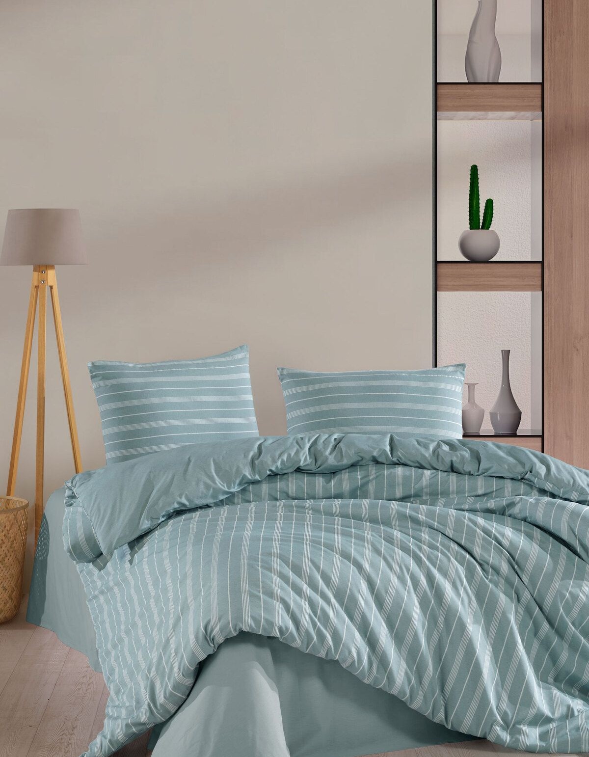 Varol Çarşafı Lastikli Saten Çizgili Çift Kişilik Nevresim Takım