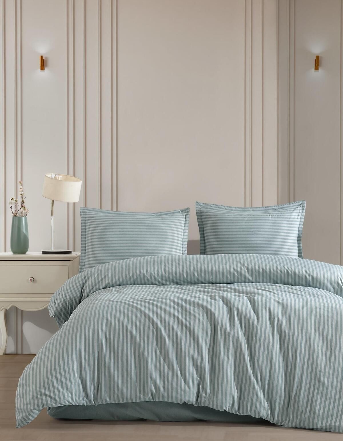 Varol Çarşafı Lastikli Saten Çizgili Çift Kişilik Nevresim Takım