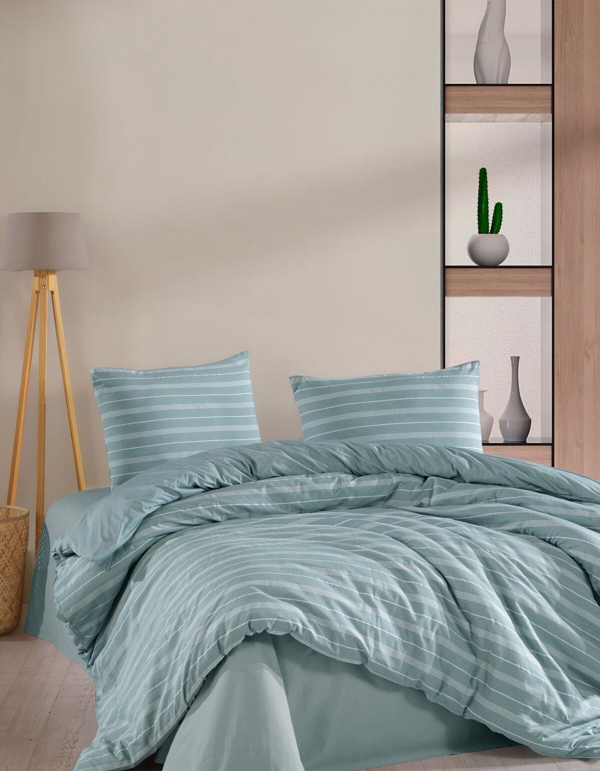 Varol Çarşafı Lastikli Saten Çizgili Çift Kişilik Nevresim Takım