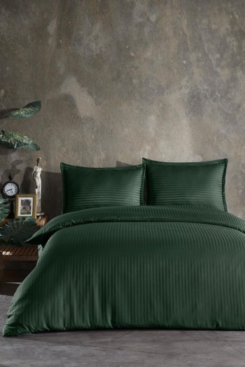 Varol Çift Kişilik Saten Çizgili Nevresim Takımı – Lastikli Çarşaf, Parlak ve Yumuşak Kumaş